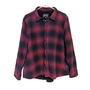 Eddie Bauer Women's Red & Black Plaid Snap Front Fleece Lined Shacket Size XXL.